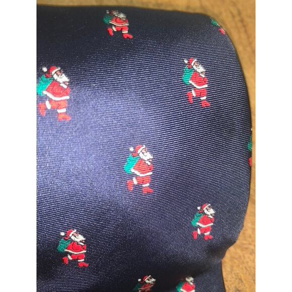 Vintage Hathaway Men's Silk Tie Navy Blue Santa Holiday Print - Picture 2 of 5